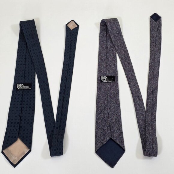 Diva Pure Silk Tie Lot of 2 Italy AOP Geo Tiny Paisley Preppy W3 L56.5-58 Inches - Picture 4 of 13